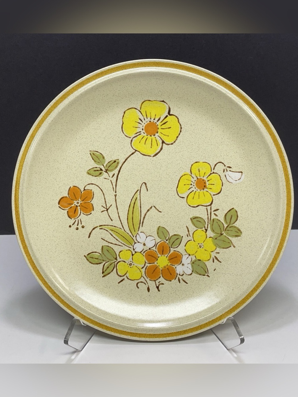 VINTAGE 1970s HANDPAINTED STONEWARE HEARTHSIDE DINNER PLATES SET OF 4